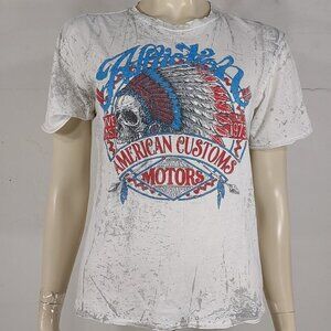 Affliction white American Flag skull with Headdress distressed graphic tee Large